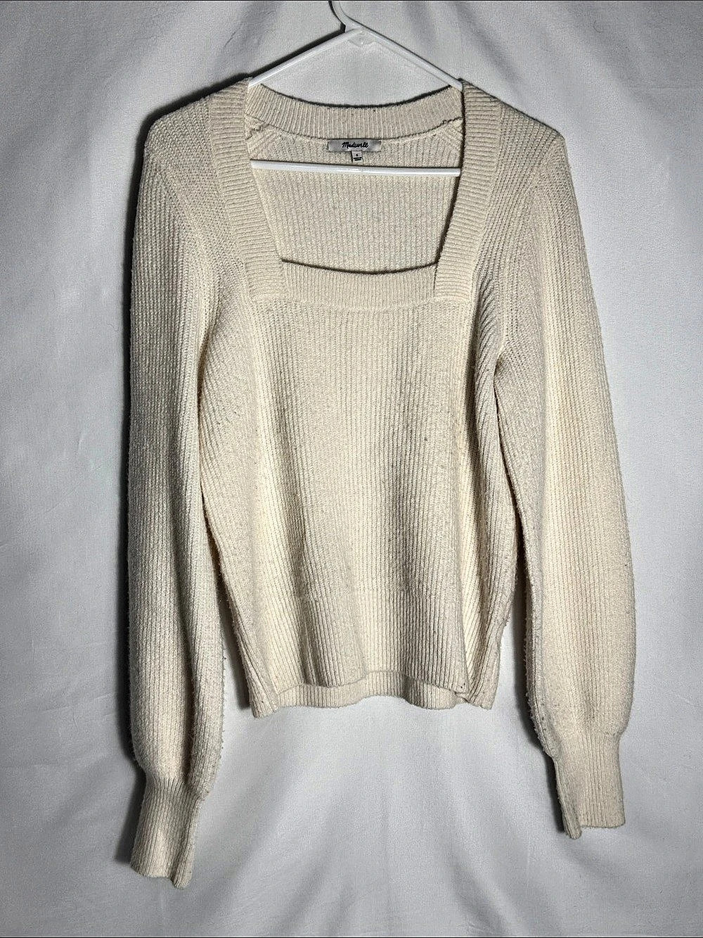 Madewell Melwood Square-Neck Pullover Sweater in Coziest Yarn Cream Knit Small